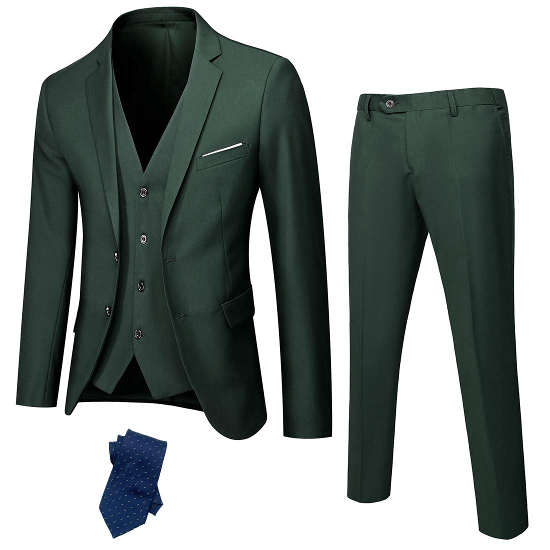Men's Slim Fit 2 Button 3 Piece Suit Set, Solid Blazer Jacket Vest Pants & Tie