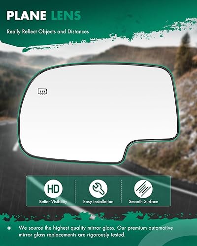 Miniatura 5 de SCITOO Espejo retrovisor lateral izquierdo de vidrio para Chevy Avalanche 1500 2500 Suburban 1500 2500 Suburban 1500 2500 Calefacción Cromo