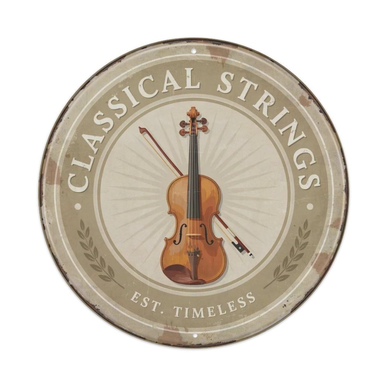 Classical Violin Round Metal Tin Sign Plaque
