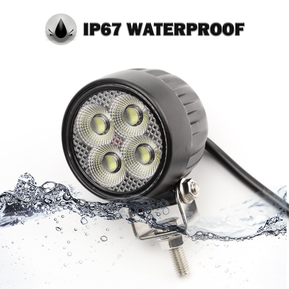 2PCS Feu Additionnel Moto LED 20W Phare de Travail LED Round 2.5 Inch pour Moto, Tracteur, Voiture, Auto, 4x4 12V/24V 1800lm Flood
