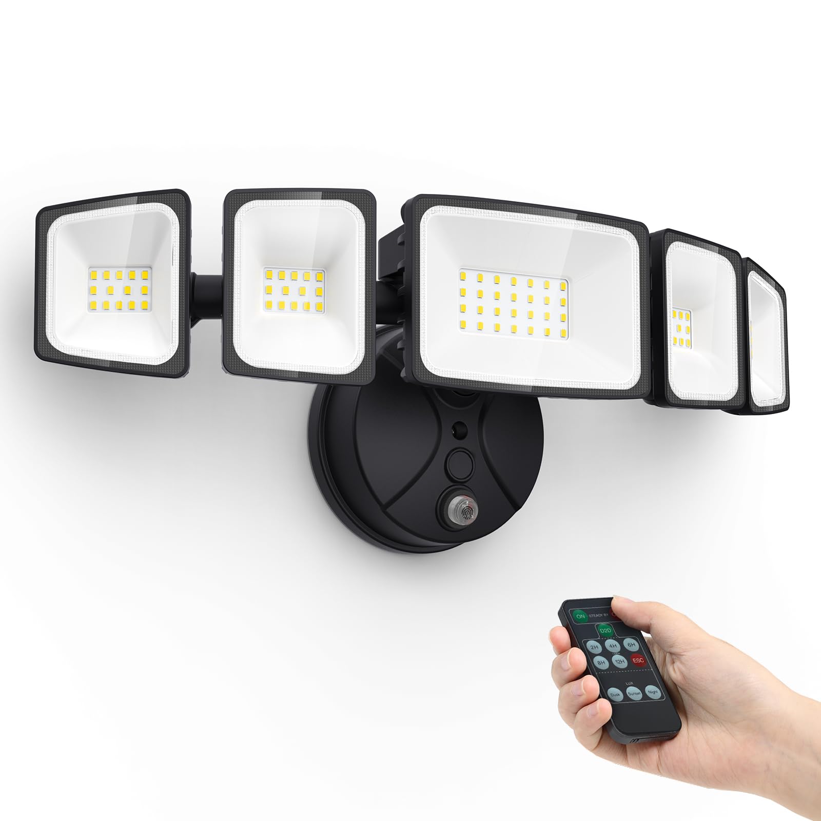 iMaihom 5 Adjustable Heads Dusk to Dawn Led Outdoor Lighting, 55W Flood Lights Outdoor with Remote Control, 2 Modes 5000LM 6500K Photocell Flood Light, IP65 Waterproof Exterior Security Light for Yard