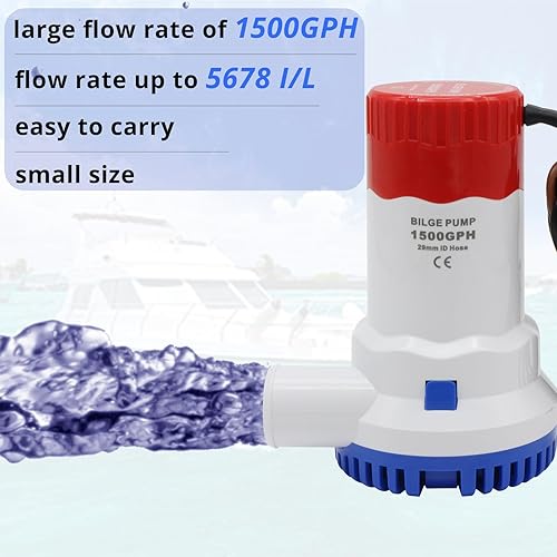 Miniatura 4 de Bomba de sentina 12 V 1500 GPH Bomba de agua de sentina para barco, bomba de sentina marina eléctrica con interruptor de flotador automático de