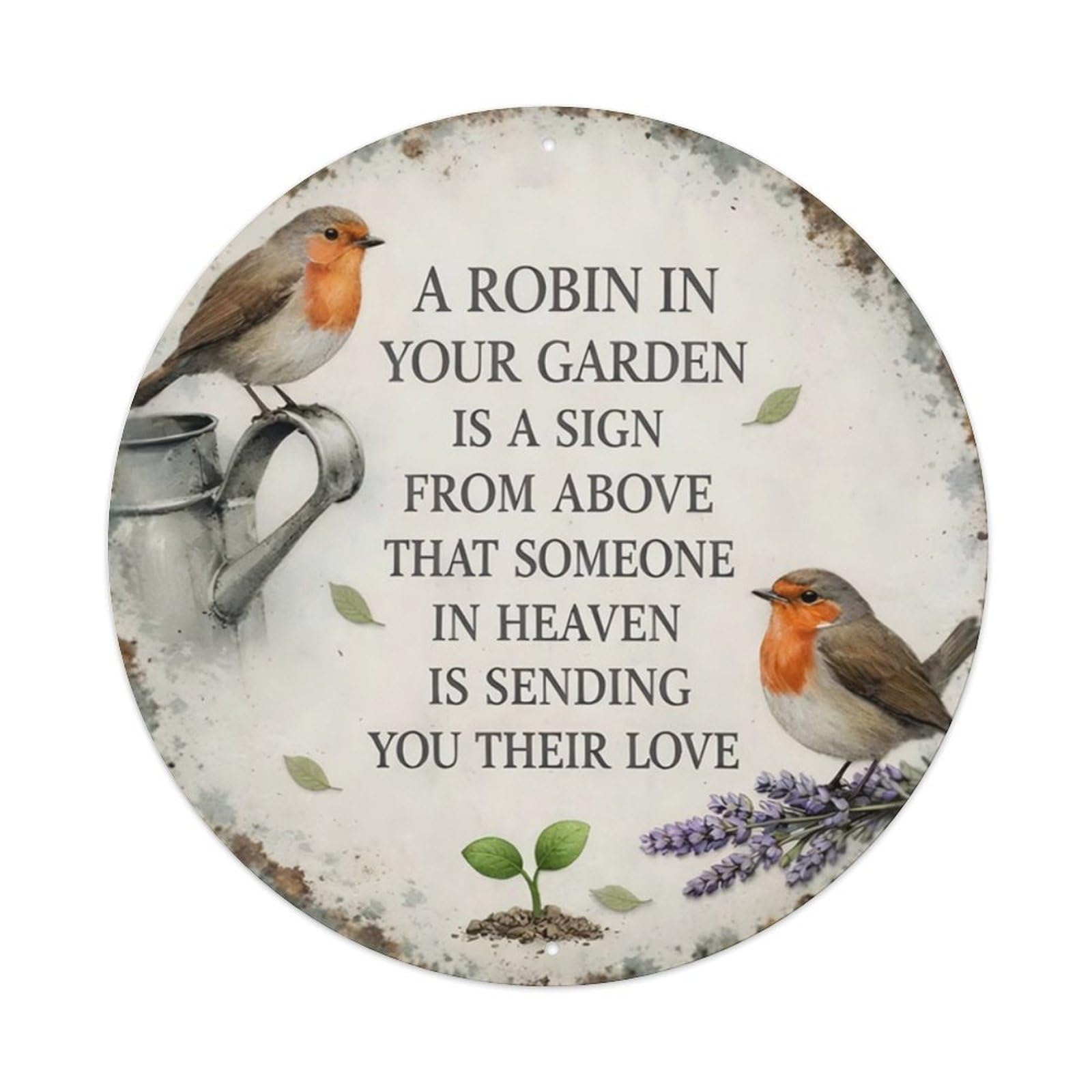 Ldfuieksufg Style Round Garden Robin Memorial Vintage Text Decor Wall Plaque Vintage Aluminium Metal Sign, Retro Wall Decor For Home, Bar, Garage & Farmhouse 20X20cm