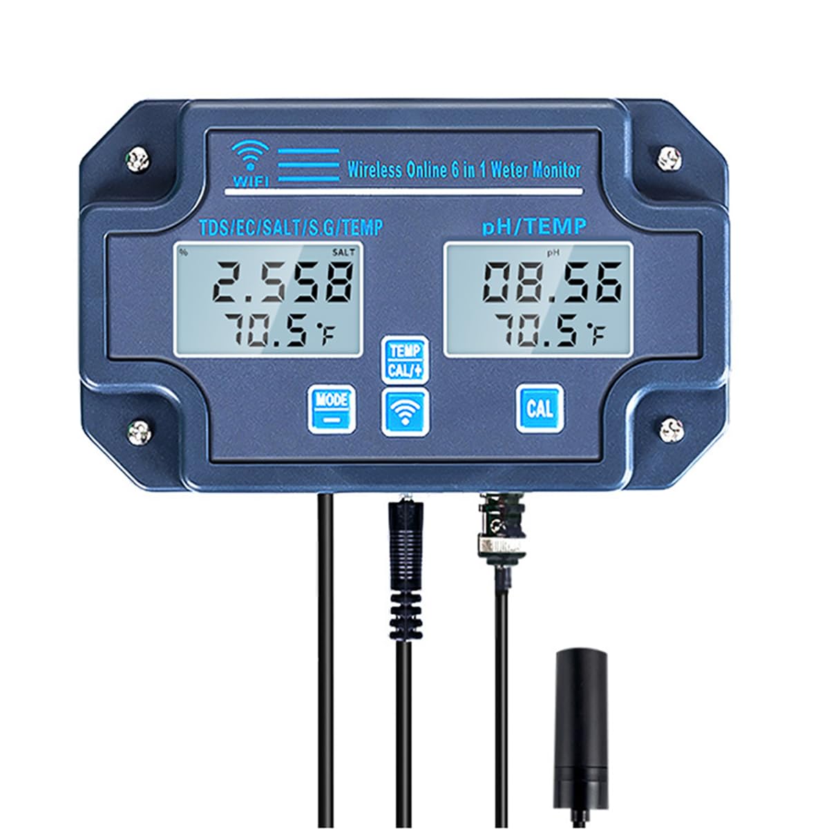 Tester della qualità dell'acqua, misuratore digitale della salinità PH EC SG 6 in 1, monitor WiFi intelligente della qualità dell'acqua con display LCD, rilevatore della qualità dell'acqua per bere