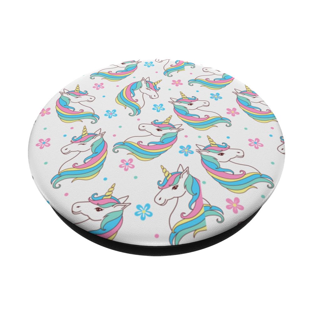 Unicorn Girls Cartoon White Background Pattern Graphic PopSockets Swappable PopGrip, Black - Image 2