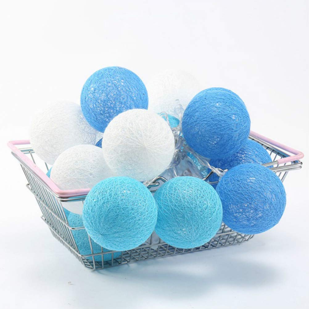LED Cotton Ball String Lights Xmas Fairy Lights Christmas Decoration Battery Operated for Indoor Outdoor New Year Holiday Wedding Party Bed Decor Garlands (Tricolor Blue,1.8M/10LED)