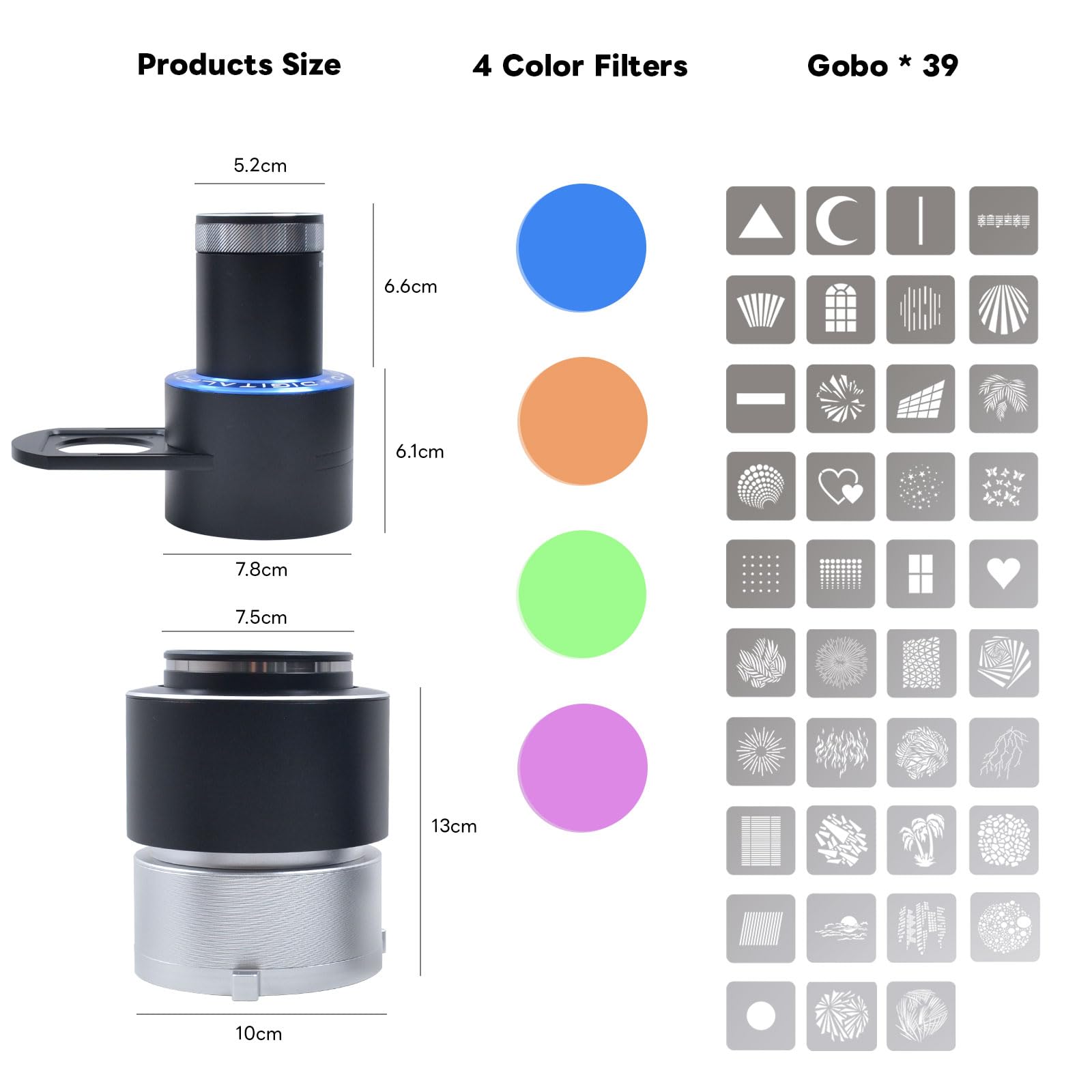 DIFESURO Proiettore ottico Snoot Bowens Mount Gobo, 39 Gobos, attacco di proiezione per faretto fotografico, compatibile con Aputure Amaran 100X/D 200D/X, 150C, Godox SL60 per ritratto, focalizzabile