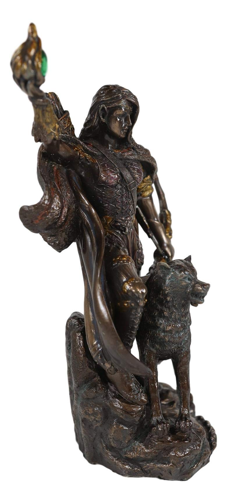 Ebros Gift Viking Mythologie nordique déesse de la chasse d'hiver Jotunn Skadi avec flèche et fiole de venin Statue poétique Edda Skathi avec loup Figurine de collection