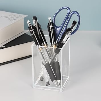 Top-spring Acrylic Pen Pencil Holder, 2 Pack Clear Desk Organisers for Pens, Pencils, Makeup Brushes, Pen Pot for Classroom, Office,Stationary Organiser (A)