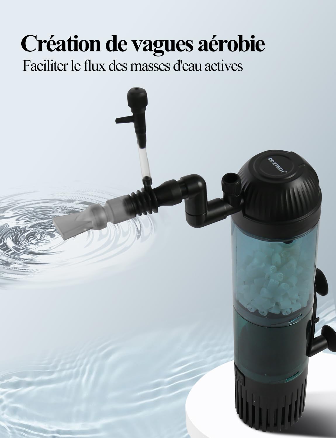 boxtech Filtre pour Pompe à Eau pour Aquarium, Filtre d'aquarium Multifonction, Filtre Submersible Silencieux 6W pour Aquarium de 60 à 120 cm