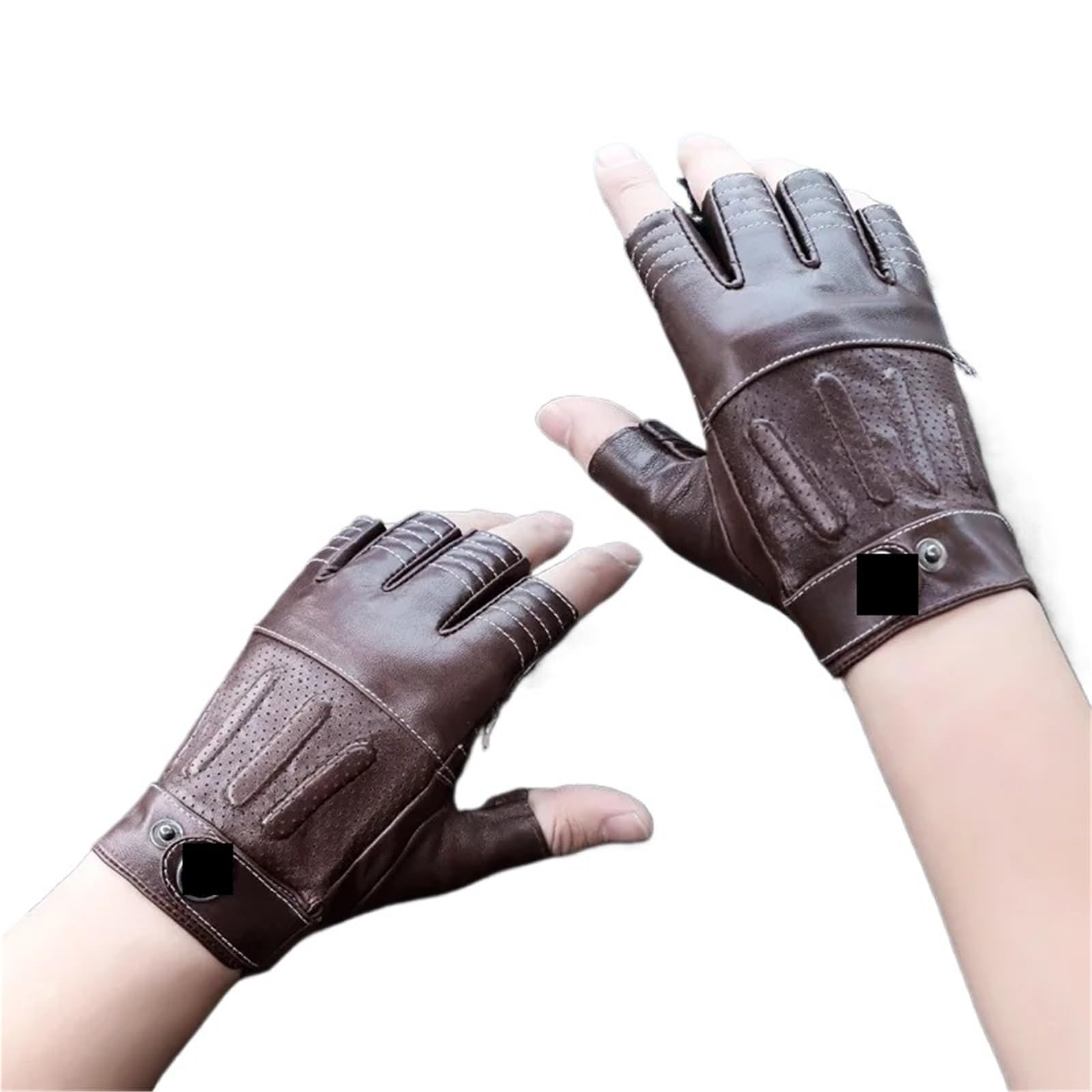 Guanti Da Guida In Pelle Guanti da guida senza dita for fitness, ciclismo, sport e tempo libero(Red Brown,XL)
