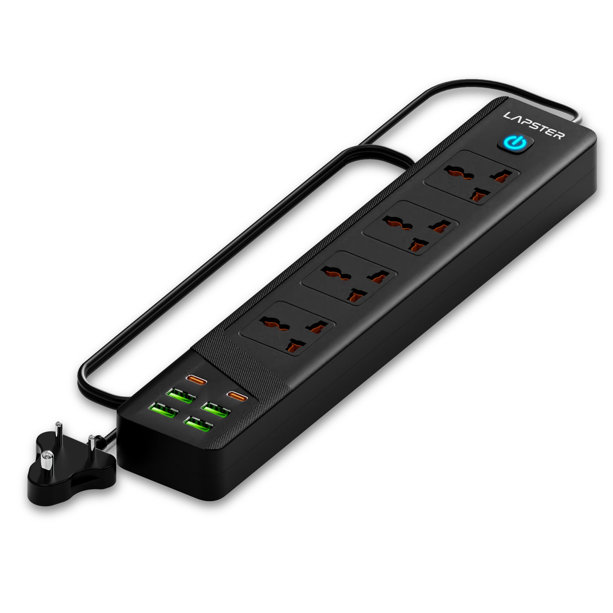 Lapster Xtension MAX with 4 USB Port + 2 Ports Type-C PD + 4 Power Sockets Extension Board, 2500W Power Converter, Cord Length 2Mtr (Black)-image-42
