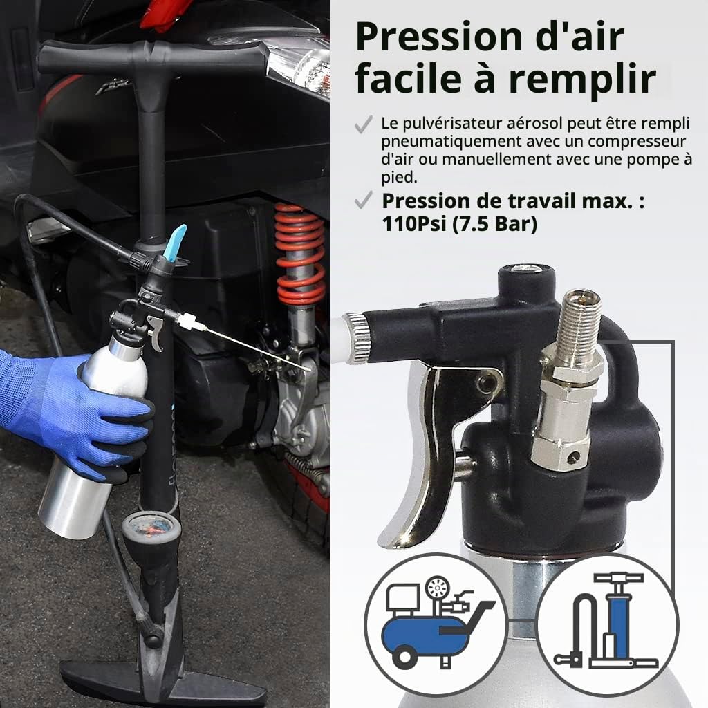 Firstinfo A1635 breveté Pression maximale 140 psi / 650 ML (22 US FL. oz) Bidon en Aluminium épais Rechargeable Haute Pression Aérosol Pulvérisateur pneumatique à air comprimé