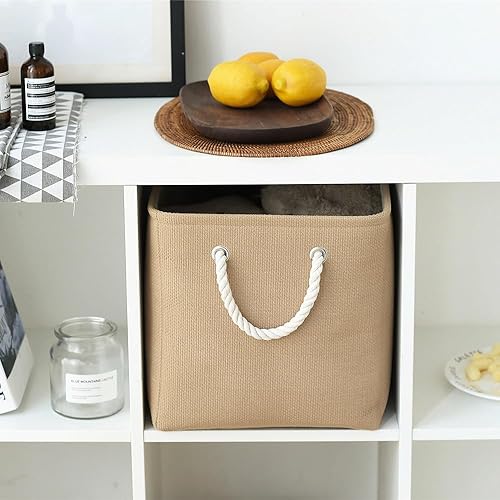 Miniatura 4 de TheWarmHome - Canasta de tela para almacenar y organizar estantes, armario, juguetes, ideal para regalo, 16 x 12 x 12 pulgadas, 3 unidades, beige