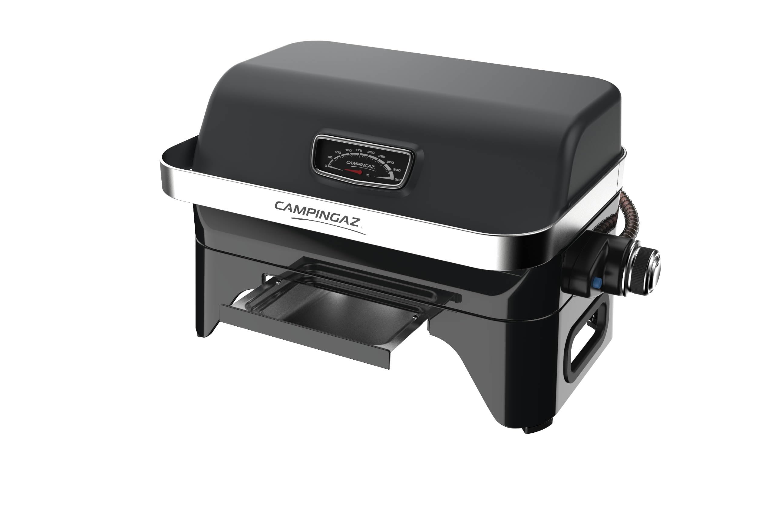 CAMPINGAZ Attitude2go Barbecue à gaz avec couvercle portable pour balcon, barbecue de camping avec thermomètre et grill en fonte, fonctionne avec des bouteilles de gaz standard