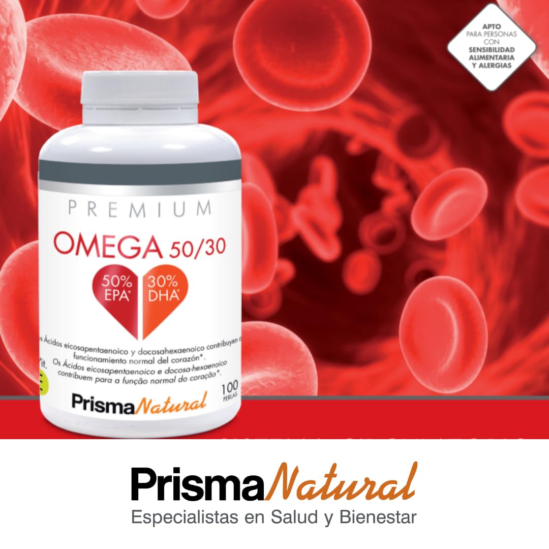 Prisma Natural Premium - Omega 50/30 | Omega 3 | EPA y DHA | en perlas es un complemento alimenticio a base de Aceite de pescado y Vitamina E. | Acidos grasos | Sin gluten |