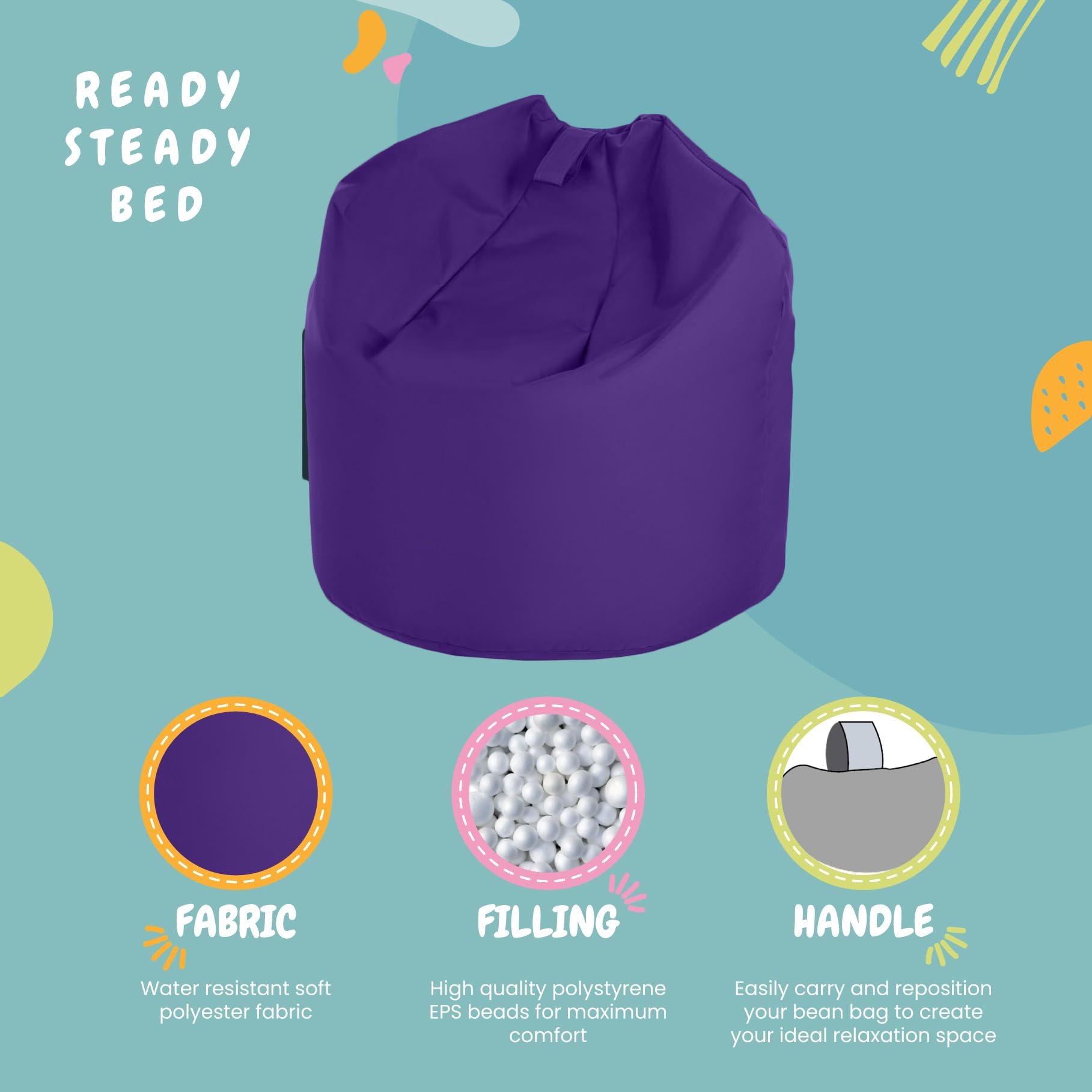Ready Steady Bed Poltrona Sacco pouf da Giardino | Chaise Longue da Interno ed Esterno, Design Eergonomico per il Supporto del Corpo | Pouf da esterno Impermeabile, Durevole e Confortevole, per Bambini (Viola)