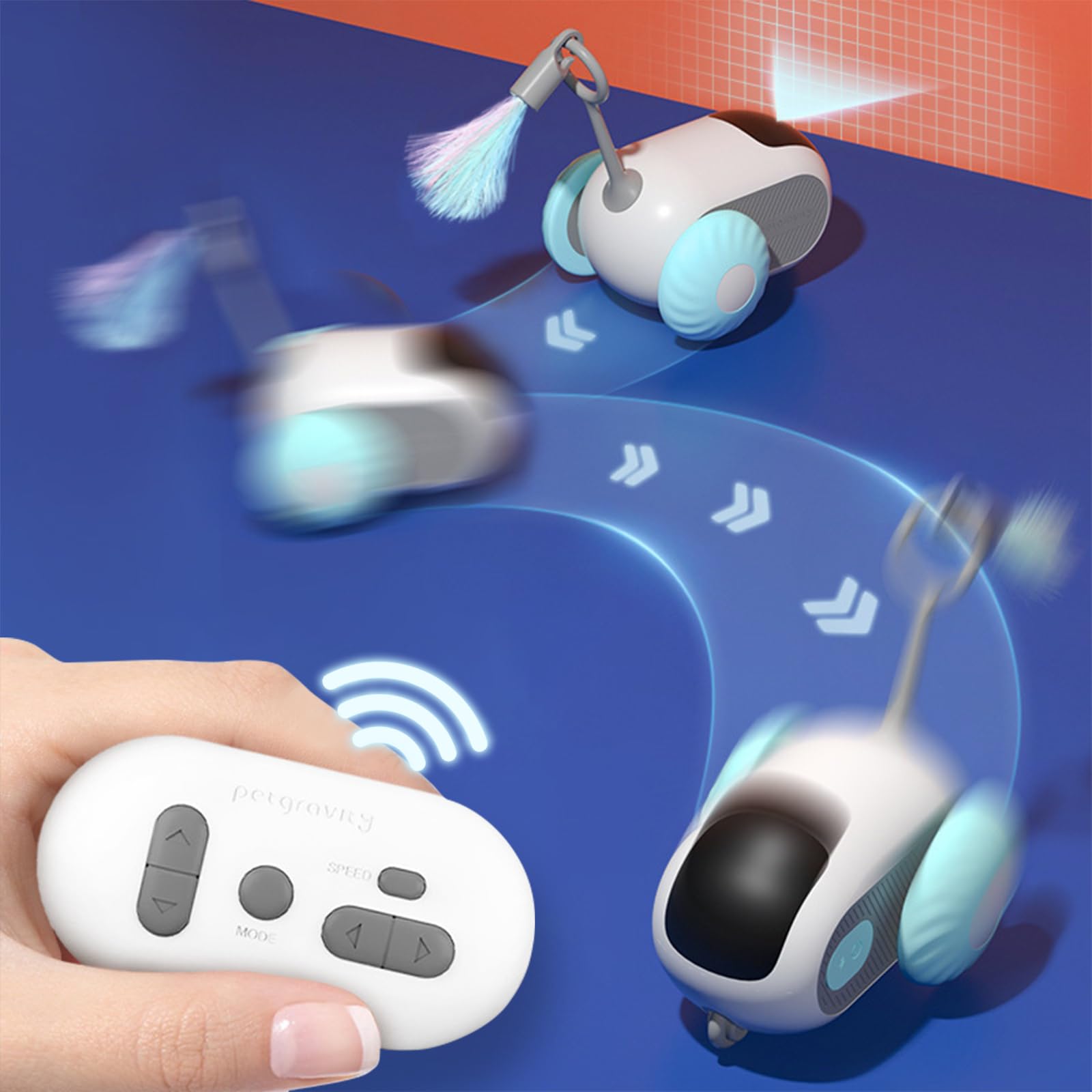 Jouet Interactif pour Chat Motorisé avec Télécommande, Tail 2.0-2024, Balle Intelligente avec 2 Modes, Rechargeable par USB
