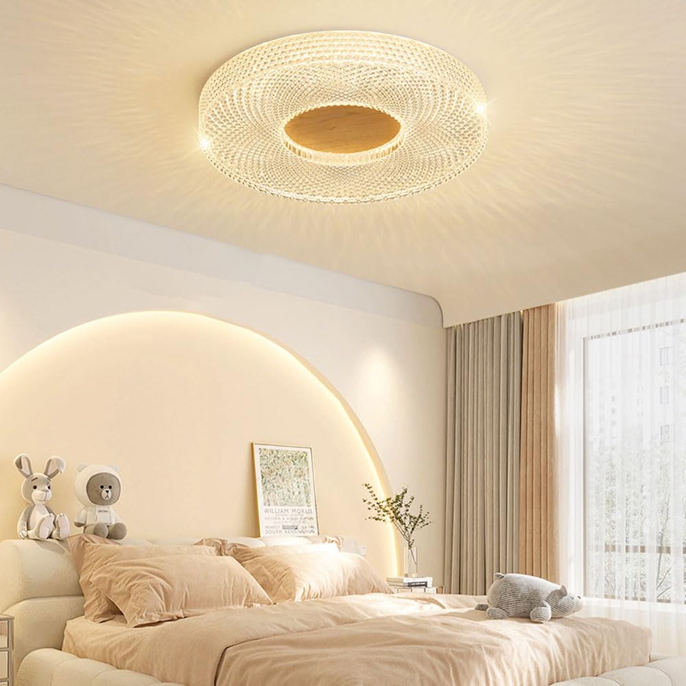 Luz de Techo LED de Espectro Completo con atenuación remota, Marco de Madera de Caucho y Pantalla acrílica, Accesorio de iluminación de Montaje semiempotrado para Dormitorio/Sala de Estar