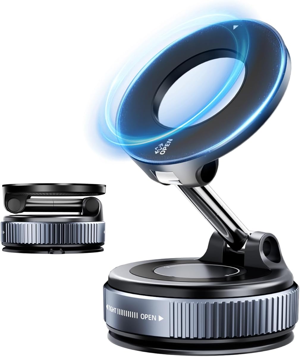 KOSOKO Nano Gel Suction Cup Car Mount, Magnetic Phone Holder for Your Car/Gym/Shower, 360° Rotating Foldable Car Phone Mount Compatible with iPhone 16 Pro Max 15 14 13 12 Plus &amp; Android for Magsafe