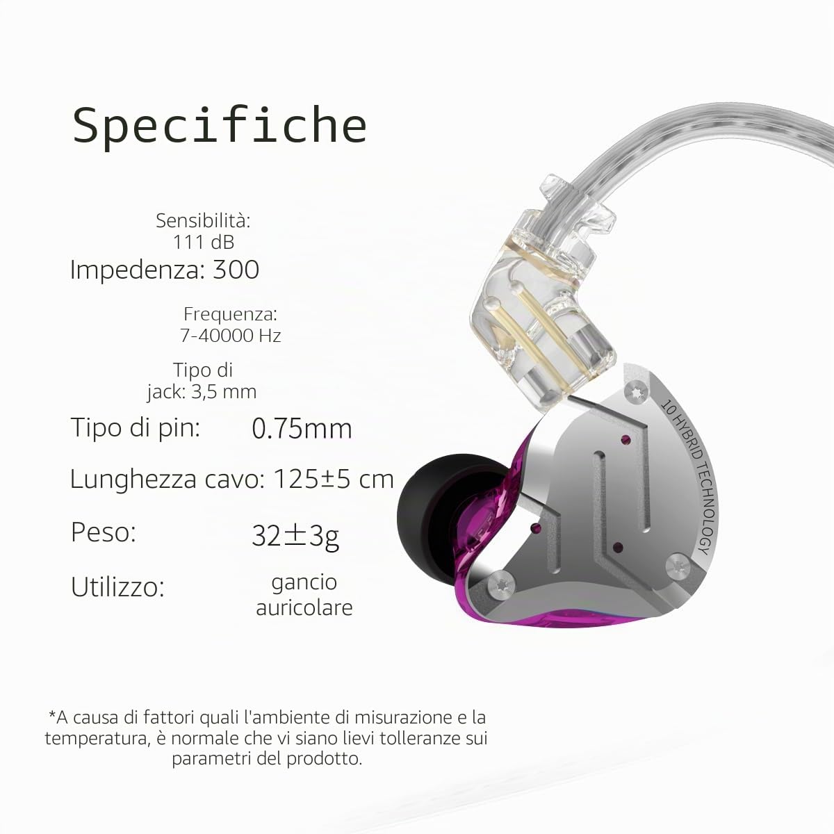 KZA COUSTICS ZS10 PRO Auricolari cablati 1DD+4BA Driver ibrido in-ear monitor cuffie con cavo placcato argento design staccabile auricolari per audiofili (senza microfono, nero)