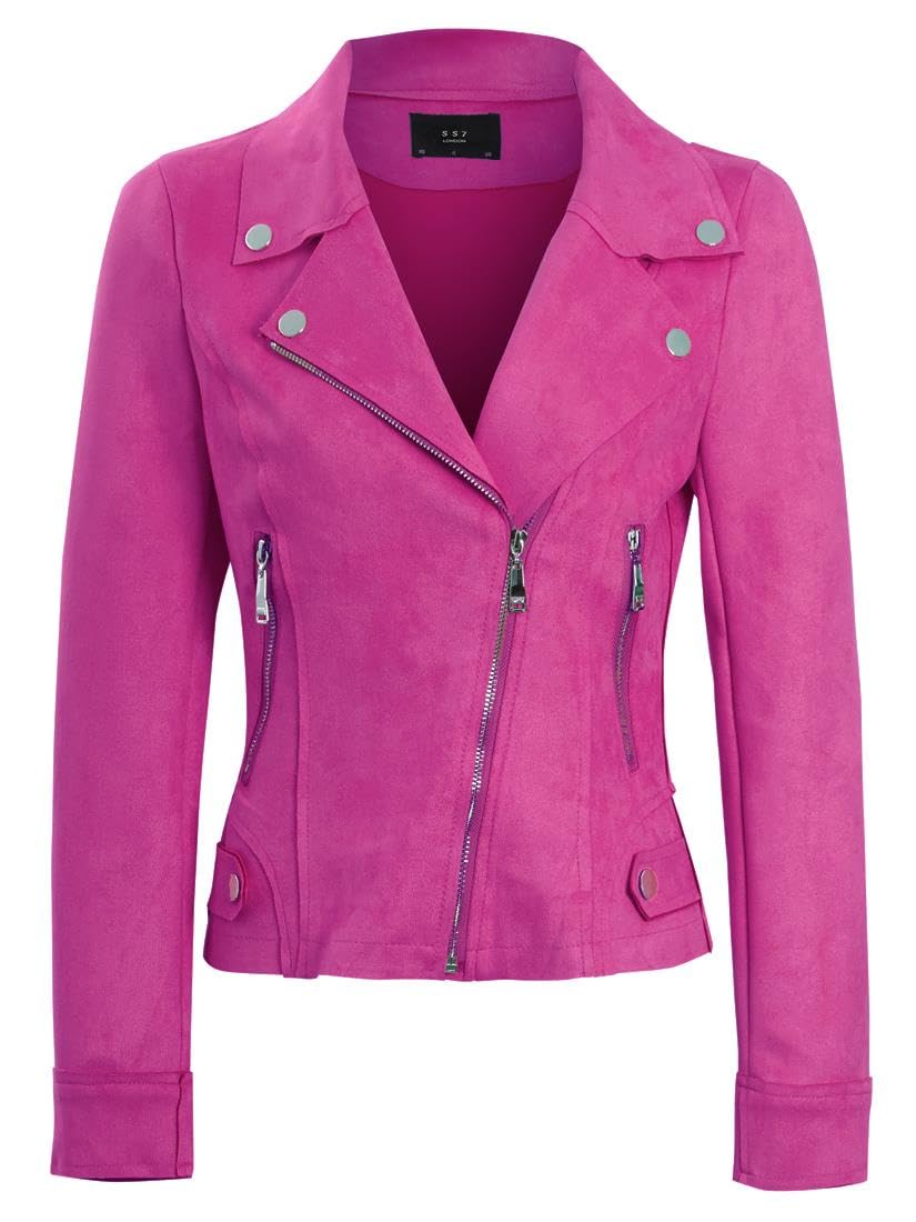 Ss7 Women's Fuchsia Faux Suede Biker Jacket