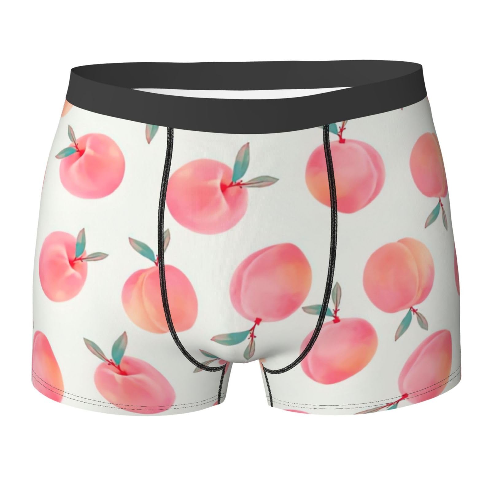 Wurton Unisex Black Red Peach Print Men's Boxer Briefs Underwear Trunks Stretch Athletic Underwear For Moisture Wicking, M
