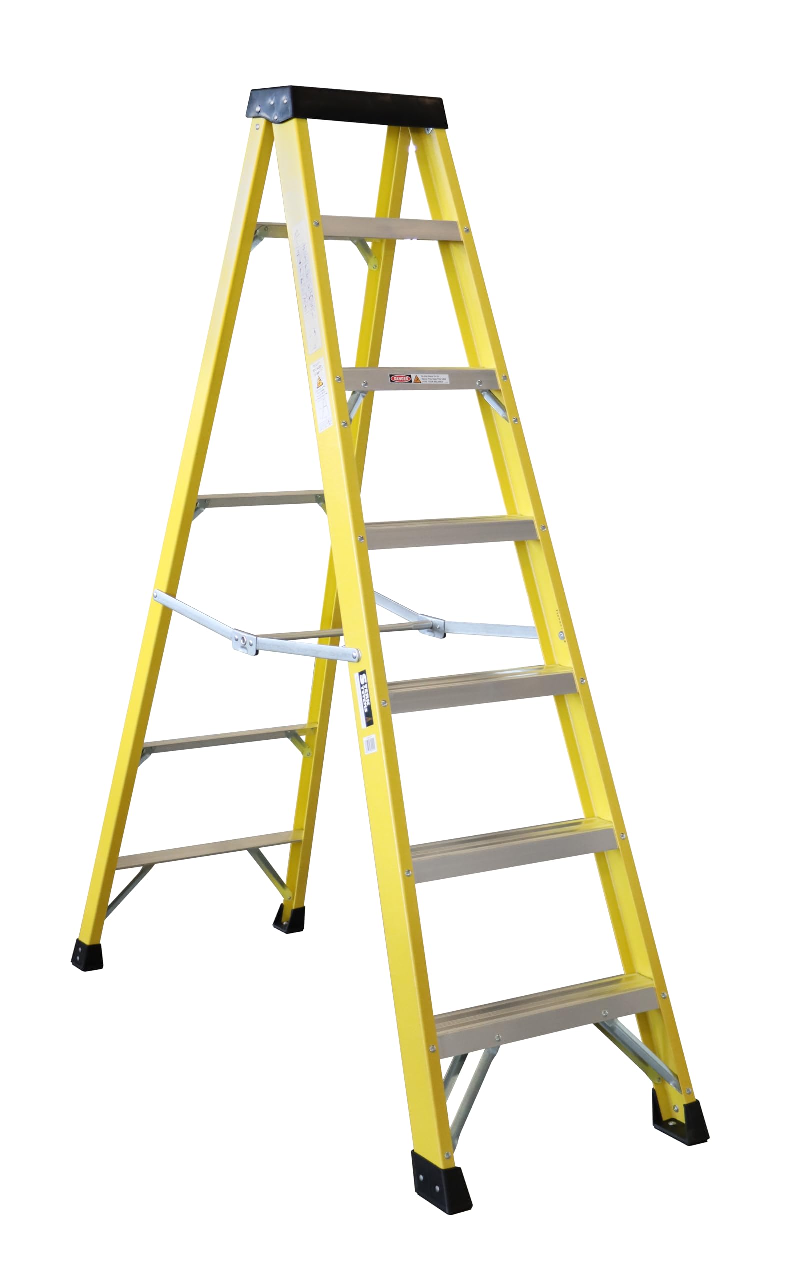 Fibreglass Step Ladder – Heavy Duty GRP Non-Conductive EN131 Certified | Electricians Safety Step Ladder for Trade & DIY Use (Yellow, 6)