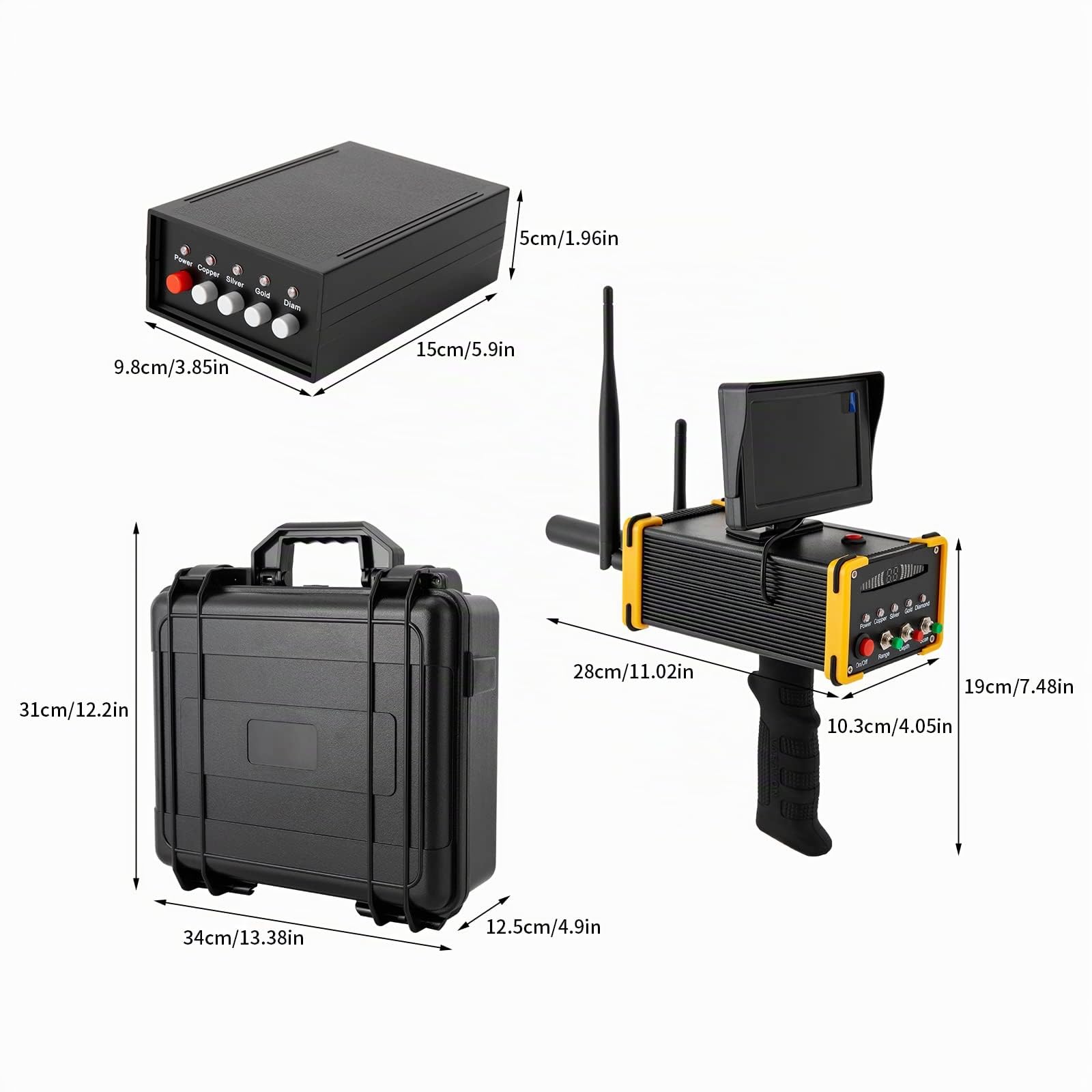 Metal detector con schermo raggio di 990 metri profondità di 16 metri rivelatore d'oro portatile leggero ad alta sensibilità cacciatore di tesori metallici sotterranei Scanner di diamanti