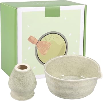 2Pcs Matcha Bowl and Whisk Holder Set Elegant Japanese Matcha Teas Set Includes 500ml Ceramic Bowl Easy to Clean Handmade Making Kit for Traditional Tea Ceremony, Gifts for Tea Drinking Lovers