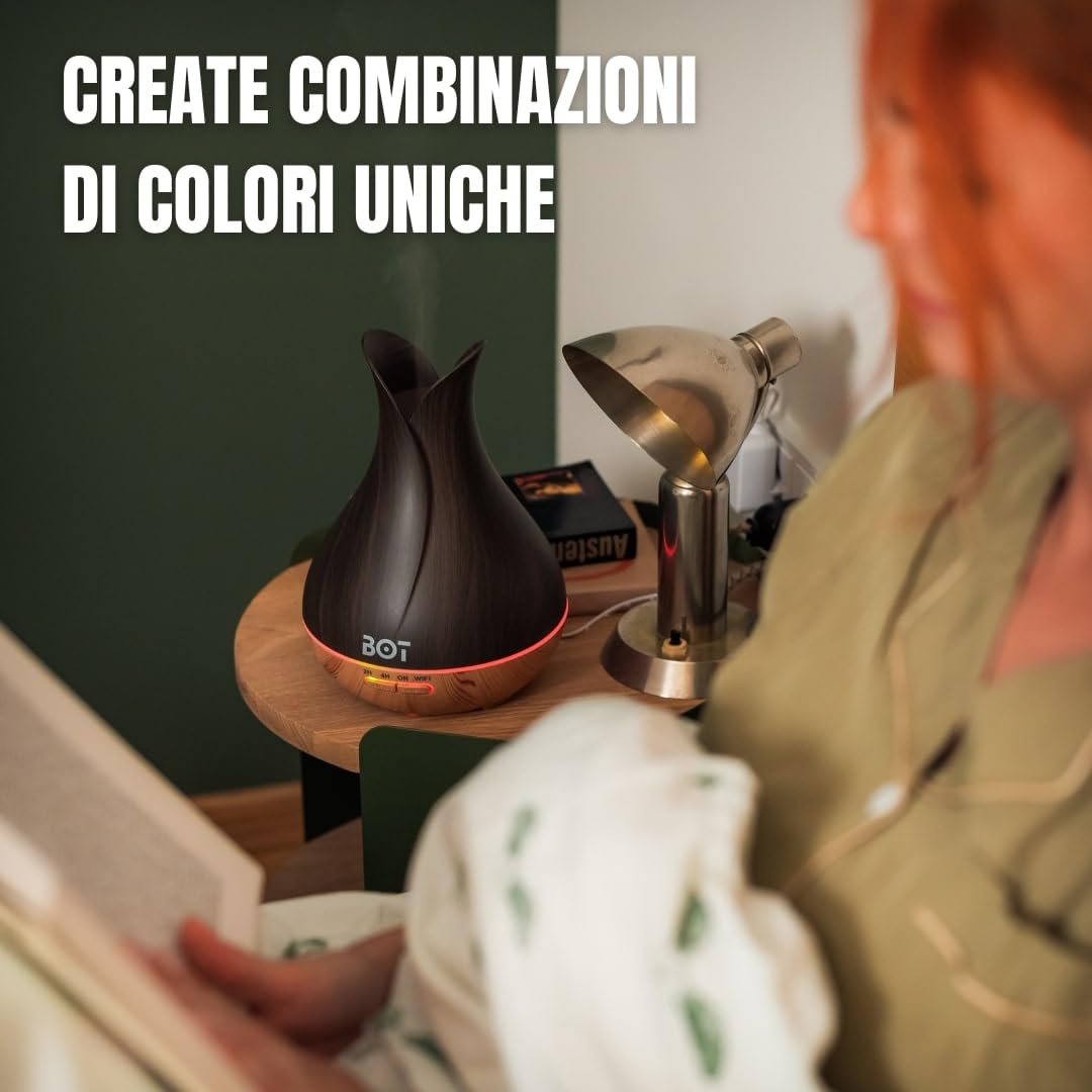Diffusore di aromi elettrico per oli essenziali con Alexa e Google Home. 4 in 1 lampada profumata decorativa, purificatore d'aria e umidificatore per camera da letto, ufficio, yoga (legno scuro)