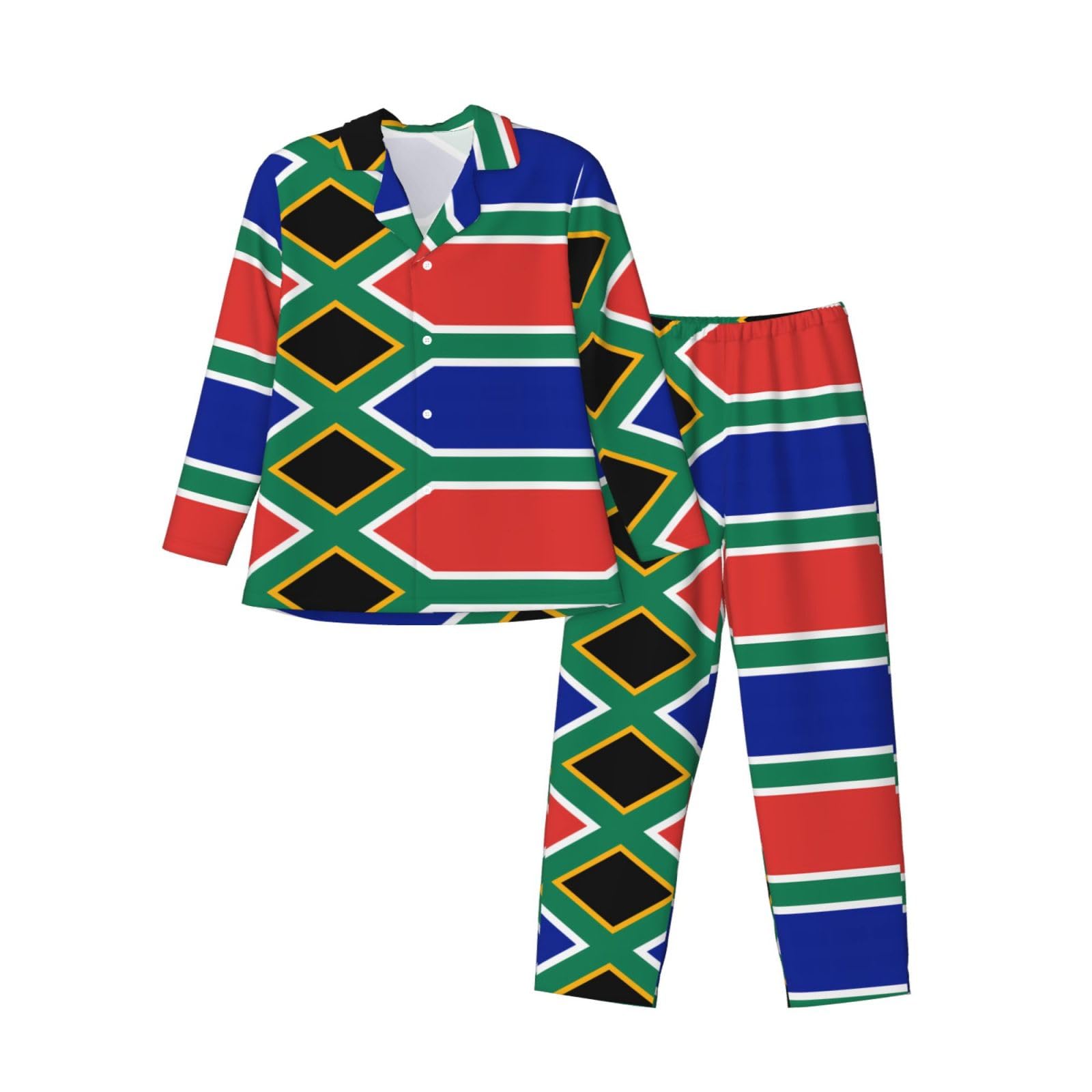 Conjunto de pijama suave para hombre con la bandera de Sudáfrica, pijama de manga larga para hombre, ropa de dormir para descansar