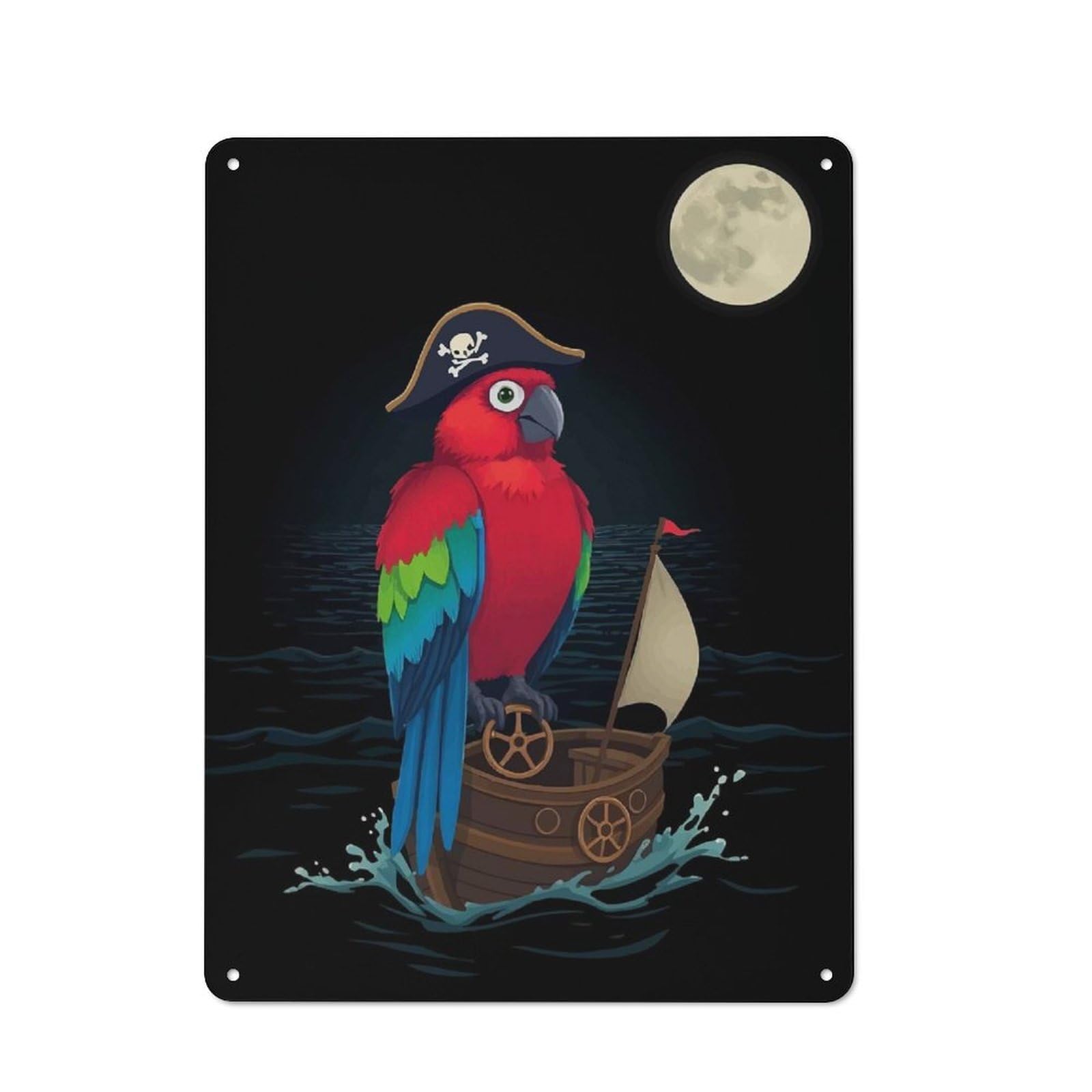 Junmoney Pirate Parrot On Ship Shop Front Style Metal Wall Decor 40X30cm, Cafe Metal Sign For Takeaway, Bar, Kitchen Or Counter Area