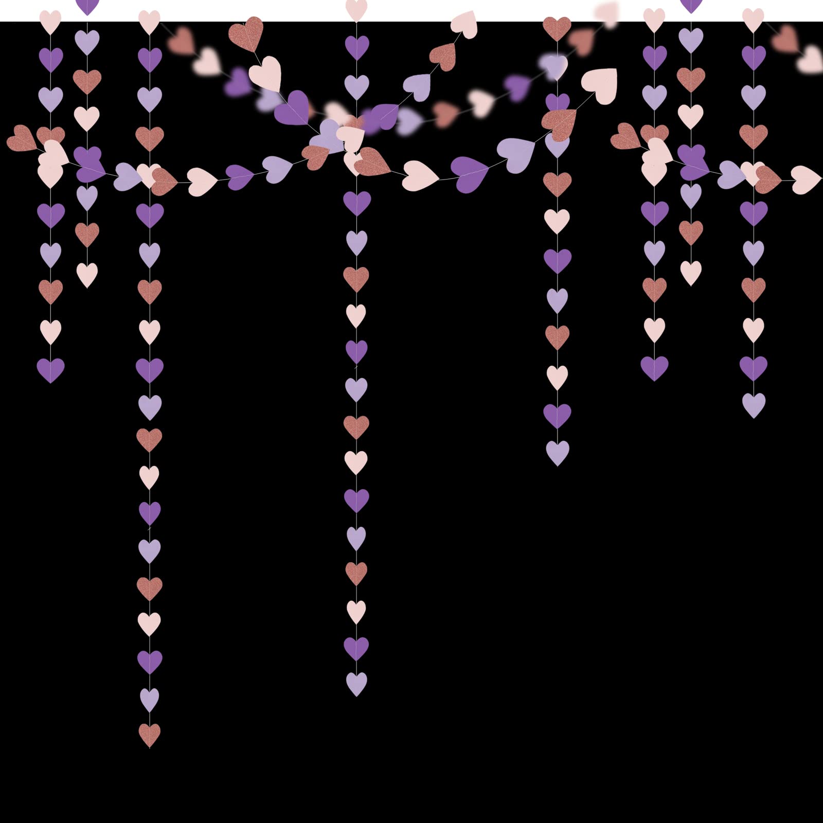 Guirnalda de corazón para decoración de fiesta de oro rosa, rosa y morado, serpentinas de 52 pies, decoración de baby shower, pancarta de papel colgante de cumpleaños para niñas y mujeres, decoración