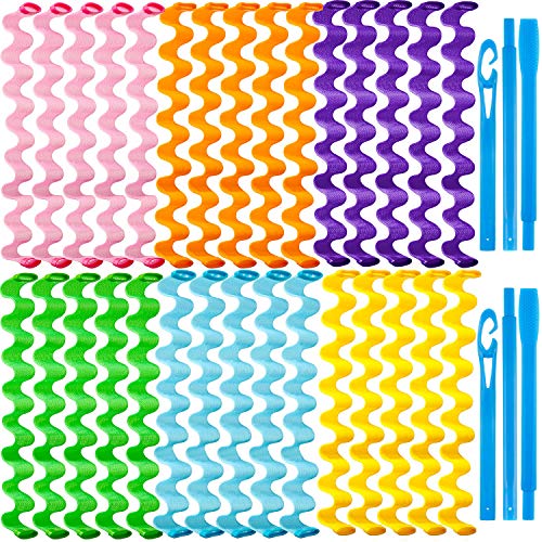 30 Pieces Hair Curlers Spiral Curls Styling Kit No Heat Hair Curlers Heatless Spiral Curlers Hair Rollers Wave Styles with 2 Pieces Styling Hooks for Most Hairstyles (65 cm)