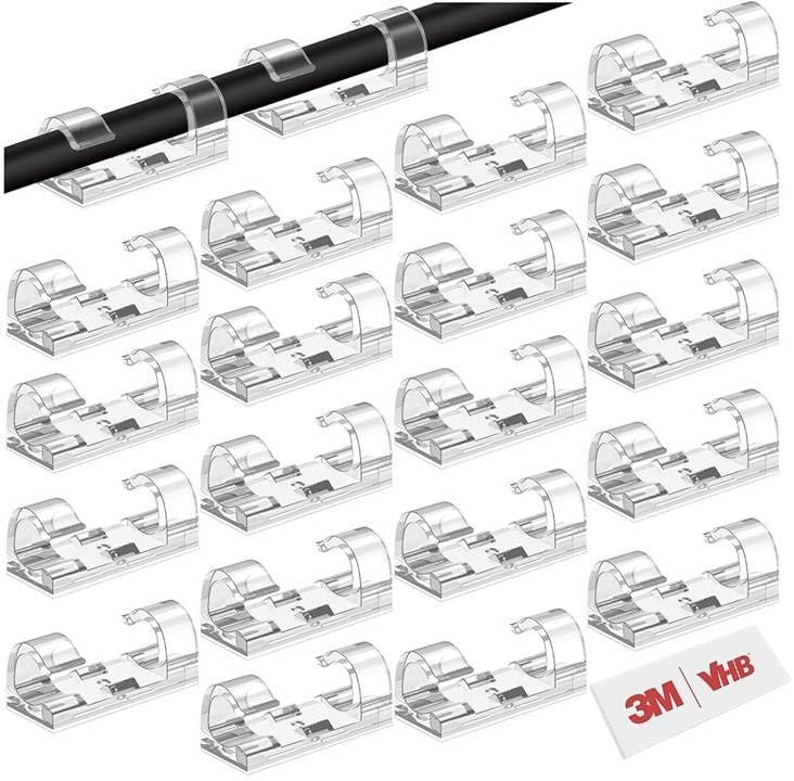 INVOSS 40 pcs Strong Cable Holder Clips, 3M VHB Wire Organizer Cable Management Clip, Transparent Cable Clips, Self Adhesive Cable Tidy Wire Holder for Charging Cable USB Mouse Wire PC Office Home