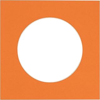 12x12 Mat Bevel Cut for 8x8 Photos - Precut Orange Circle Shaped Photo Mat Board Opening - Acid Free Matte to Protect Your Pictures - Bevel Cut for Family Photos, Pack of 1 Matboard