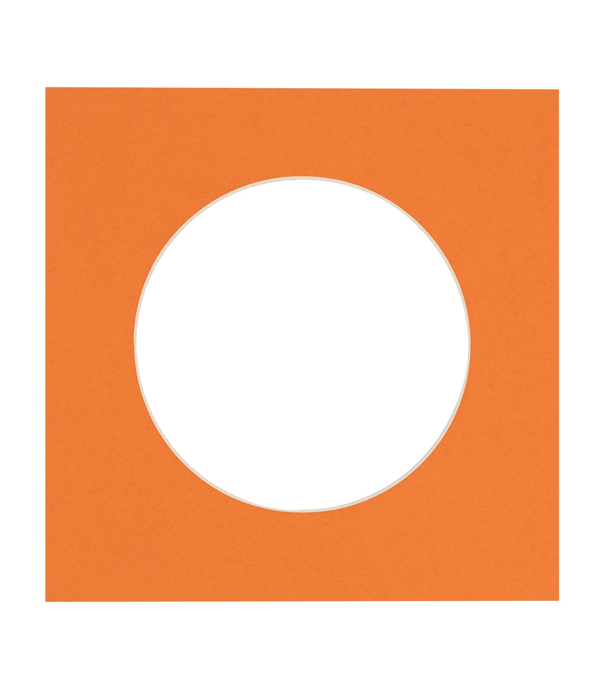 5x5 Mat For 7x7 Frame - Precut Orange Circle Shaped Photo Mat Board Opening - Acid Free Matte and Bevel Cut for Family Photos, Pack of 1 Matboard Show Kit With Acid Free Backing & Clear Bag
