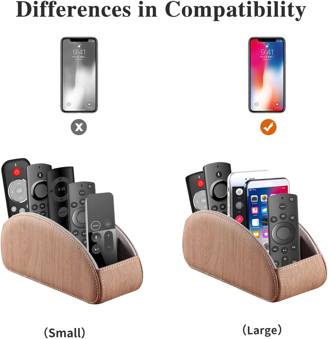 YAPISHI All-in-One Leather TV Remote Control Holder With 5 Compartments Nightstand Desktop DVD Media Player Remote Caddy Storage Box Organizer Tray For Makeup Brush Pen Stationary Table Controllers image 2