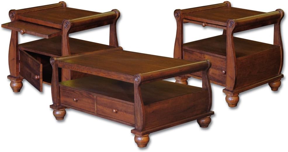 3pc Solid Oak Coffee and End Tables Set Sleigh Style in
