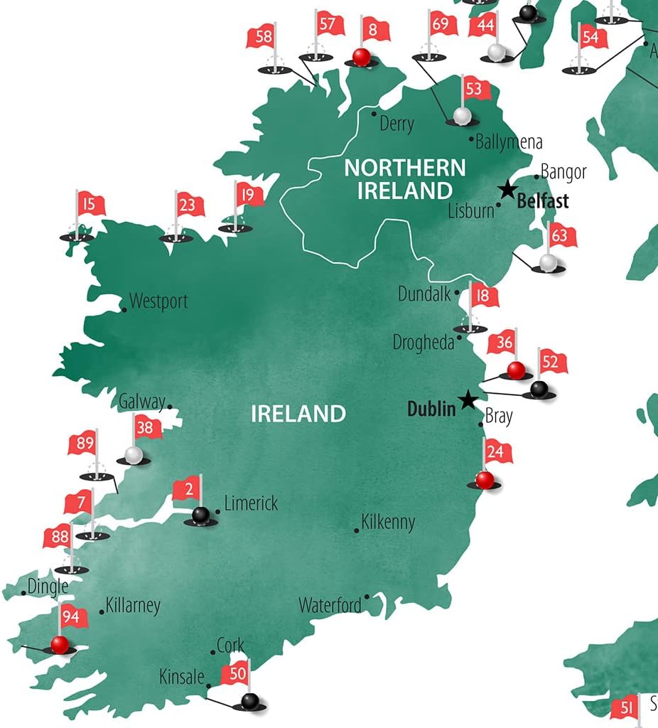 UK & Ireland Golf Courses Push Pin Map - Track Your UK & Ireland Golf Travels - Black Frame