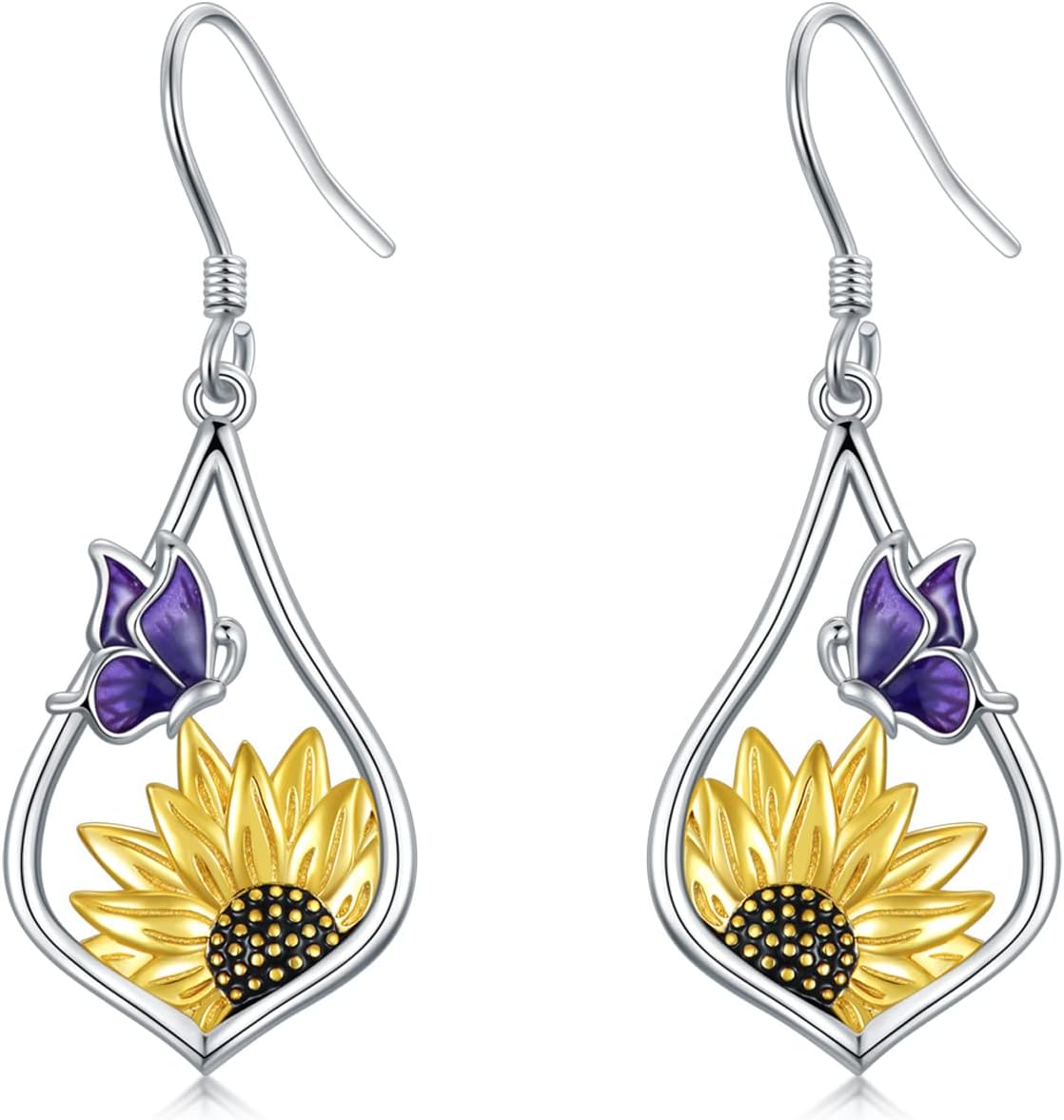 Sunflower/Dragonfly/Daisy Teardrop Dangle Earrings 925 Sterling Silver Boho Bohemian Sunflower Hook Earrings for Women Mothers Day Jewelry Gifts