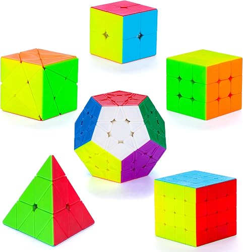 Coolzon Cubo de Mágico Set, 6 Pack Cubos de Velocidad 2x2x2 3x3x3 4x4x4 Pyraminx Megaminx Skewb Smoothly Stickerless Magic Cubes Puzzle Cube Toy para Niños y Adultos, Navidad, Cumpleaños, Festival