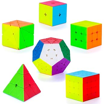 Coolzon Magic Cube Set 6 Pieces Speed Cube Set 2 x 2 x 2 3 x 3 4 x 4 x 4 Pyraminx Megaminx Skewb Smoothly Sticker-Free Magic Cubes Puzzle Cube Toy for Children Adults Beginners Birthday Festival