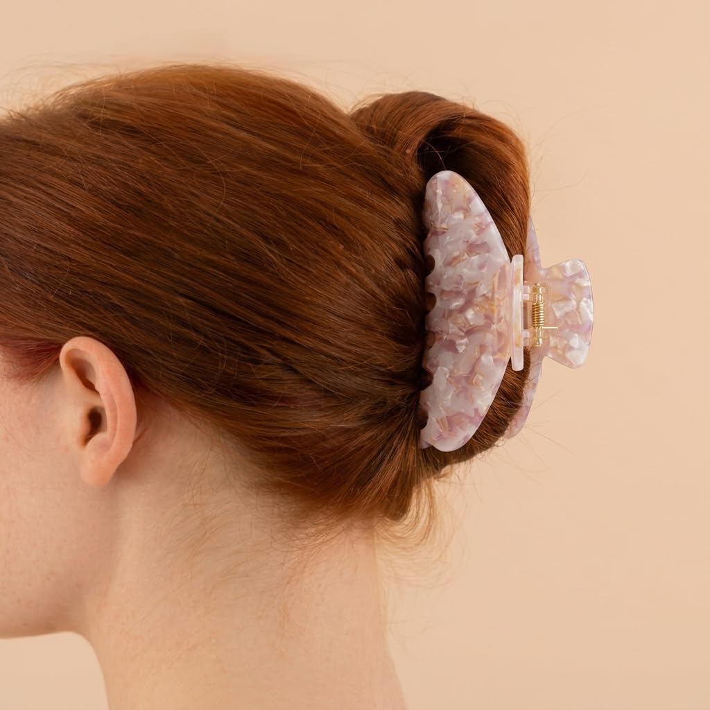 Acetate Shell Print Hair Clips for Women，Large 4 Inch No-Slip Claw Clips for Thin & Medium Thick Hair, Y2K Hair Clips，Durable French Banana Clip with Gift(white shell)
