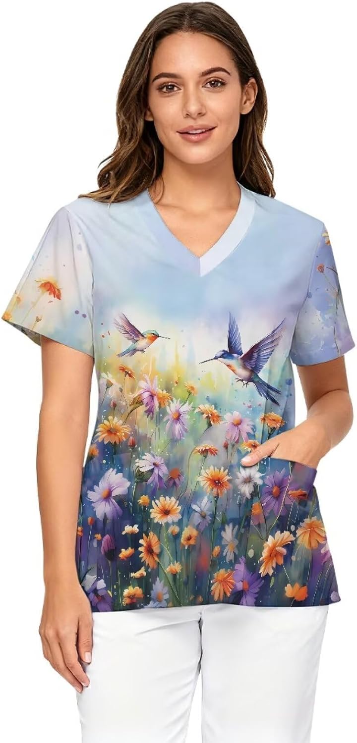 Stretch V-Neck Nursing Scrubs Top Moisture-Wicking & Odor-Control Durable Medical Uniform for Hospitals & Clinics