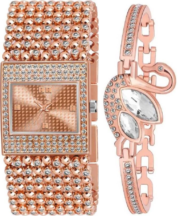 Giffemans Analogue Quartz Sqaure Dial Watch with Gift Bracelet for Women or Girls and Watch for Girl or Women (Rose Gold) (B0CP568YNG) Amazon Price History, Amazon Price Tracker