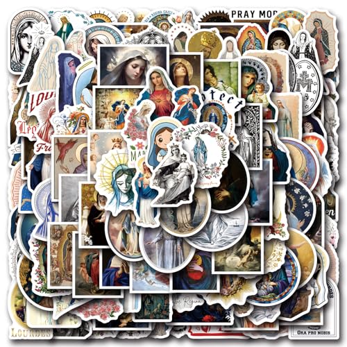 Virgin Mary Stickers Pack, 122pcs Blessed Mother Watercolor Vinyl Waterproof Sticker, Catholic Spiritual Decals for Car Laptop Water Bottle Helmet Scrapbook, Gifts for Adults Teens Mom Dad