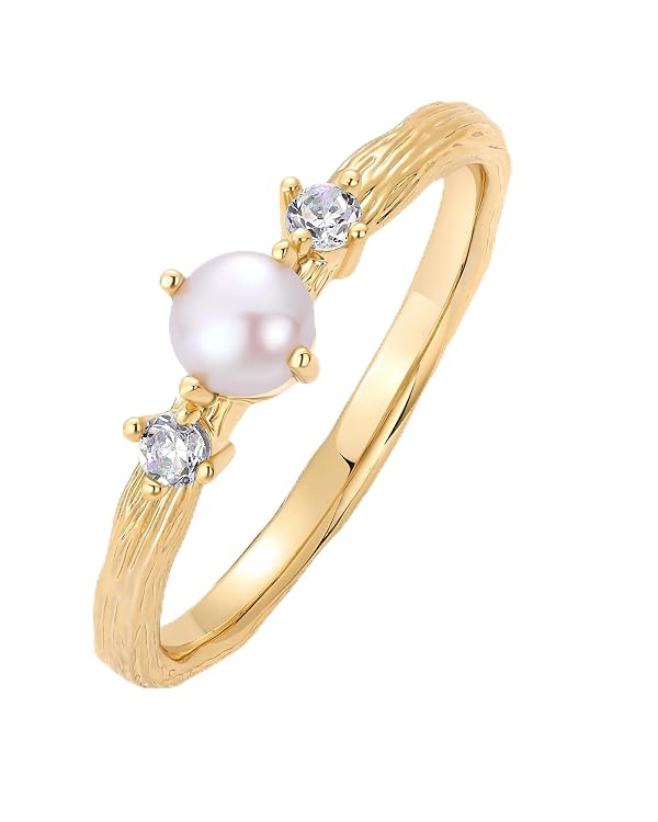 PAVOI 14K Yellow Gold Plated Pearl Hammered Ring for Women, Yellow Gold by PAVOI - Used condition - US$12.06