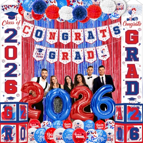 Red and Blue Graduation Decorations 2026 Red White and Blue Graduation Decorations Congrats Grad Banner Class of 2026 Decorations Grad Party Decorations 2026 Graduation Banner
